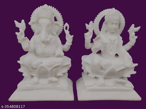 Marble Laxmi Ganesha Idol for Home Pooja Room, Diwali Decoration - 10" x 12.5" x 4", Indian artisan crafted