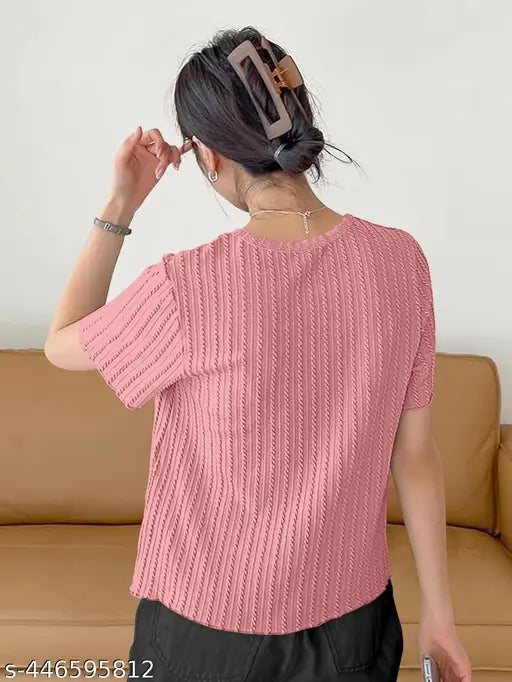 Classic wool long-sleeve self-design T-shirt for women, featuring a single piece in sizes XS, M, L, XL. Made in India