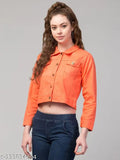 Denim twill jacket for women, solid-colored, long sleeves, L & XL sizes available