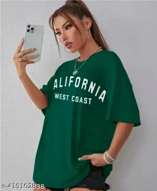 Oversize cotton t-shirt for women & girls, three-quarter sleeves, printed net design - quality Indian apparel