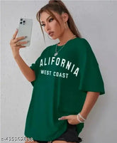 Oversize cotton t-shirt for women & girls, three-quarter sleeves, printed net design - quality Indian apparel