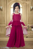 Embellished Georgette Anarkali Kurta Pallazo with Dupatta, traditional Indian ethnic wear for girls, festive party outfit in palazzos style, 4-5 years size