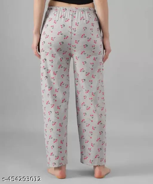Charry print cotton blend maxi pyjama set for women, trendy loungewear with elasticated waist and pockets