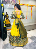 Art Silk Semi-Stitched South Indian Half Saree, traditional Lehenga Dhavani on mannequin