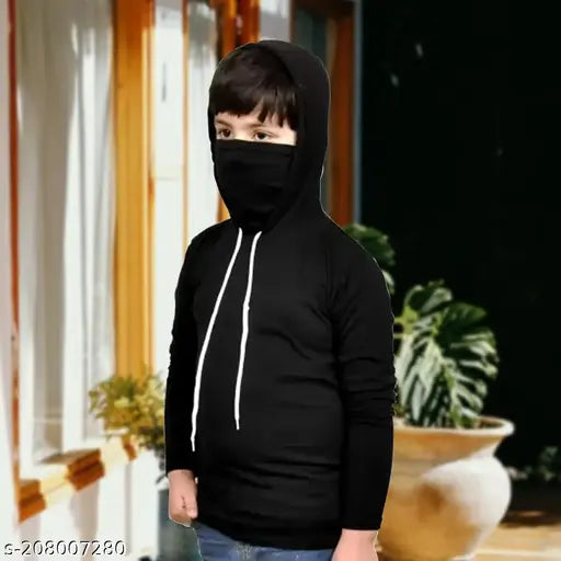 Cotton blend solid boys hoodie with mask, 8-15 years size, Indian craftsmanship
