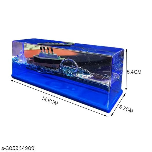 Nautical Titanic wave cruise ship dashboard decoration (clear), high-quality acrylic material, captivating liquid motion for car or home decor