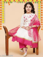 A-line rayon Girls Embroidery kurti pyjama set with dupatta, Indian traditional girls clothing
