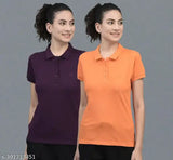 Orange cotton-blend polo neck t-shirts pack of 2, India origin, short sleeves, solid color