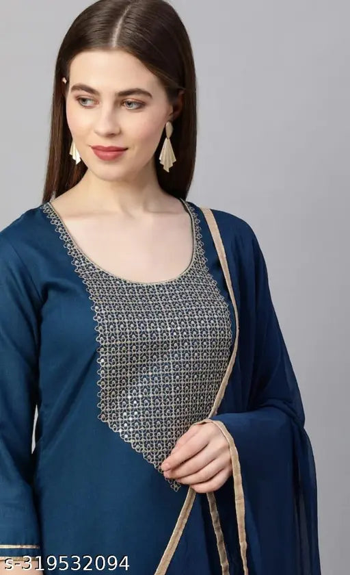 Rayon Solid-Pattern Women's Kurta Pant Set with Dupatta - Comfortable fashion wear for various occasions, available in multiple sizes (M, L, XL, XXL) from India