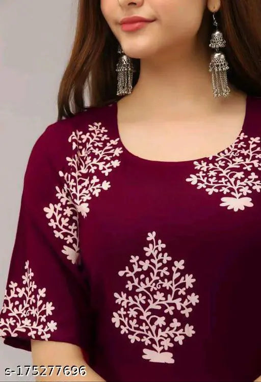 Rayon printed kurti, latest women's style in muted tones, KUNJ Creation Handwoven design