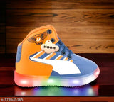 Lightweight waterproof LED light shoes for kids Orange/Blue - synthetic leather and rubber, breathable, durable sports shoes for kids sizes 12-10yrs, trending fashionable style, made in India
