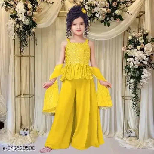 Embroidered crepe dupatta Sharara set for Kids, Indian ethnic party wear for ages 5-14 years