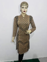 Brown Flower printed ladies woolen kurti for winter, perfect for chilly days and festive celebrations