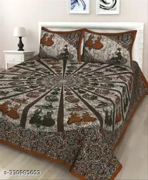 Cotton queen size double bed sheet (90x100), superfine Jaipuri print, 180 thread count, perfect for summer