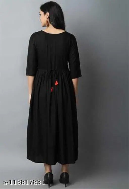 Rayon embroidered black kurti with three-quarter sleeves, premium quality Indian women's fashion