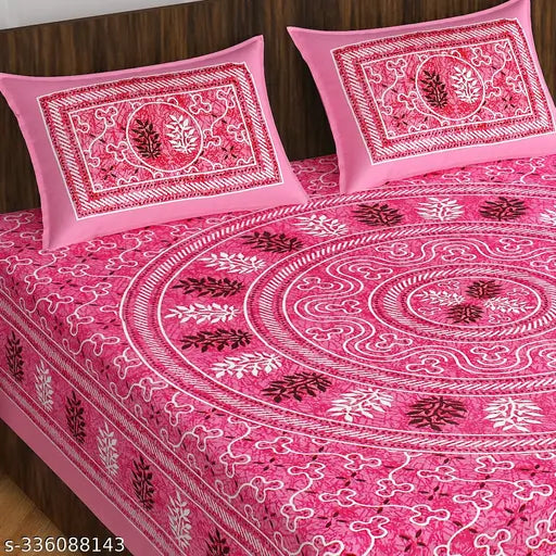 Rajasthani 100% Jaipuri Cotton King Size Double bedsheet & 2 Pillow Covers - vibrant botanical print, ideal for mild winter homes