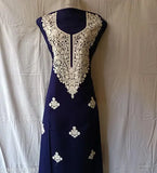 Navy blue Kashmiri embroidered wool kurti for women, perfect for any occasion. Unstitched Aari work kurti with neck and front light embroidery. Made in India