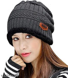 Woolen beanie cap with fur lining, warm for winter, snow-proof hat for men & women (India)