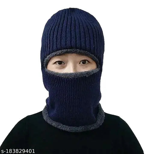 Zaysoo Unisex Snow Proof Fur Acro Wool Beanie Cap - Breathable knit, thick fleece-lined, foldable for men & women's winter protection. Soft fur lining, comfortable acrylic knit construction. Ideal motorcycle balaclava, multi-purpose cap. Made in India