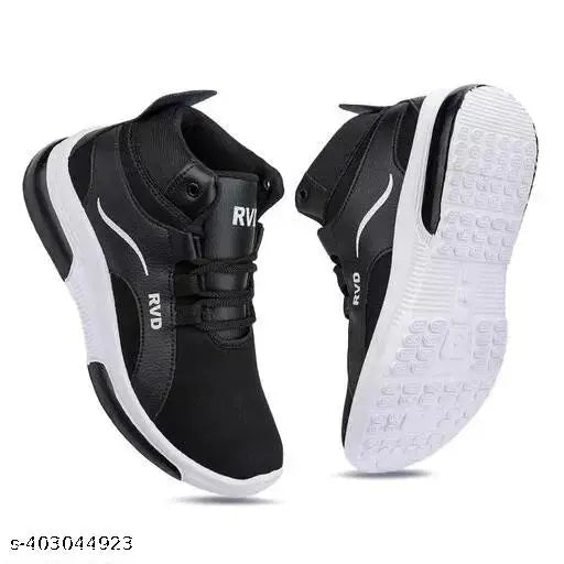 Stylish black synthetic running shoes for kids and boys, lace-up design with solid net insole, ideal for active play