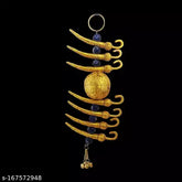 Metal nimbu mirchi wall hanging showpiece, Indian religious art piece with lemon and chili motif