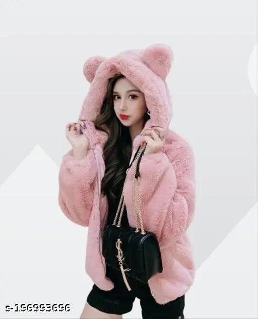 Pink wool solid-color long-sleeve hoodie, size S (bust 36 in, length 23 in), made in India