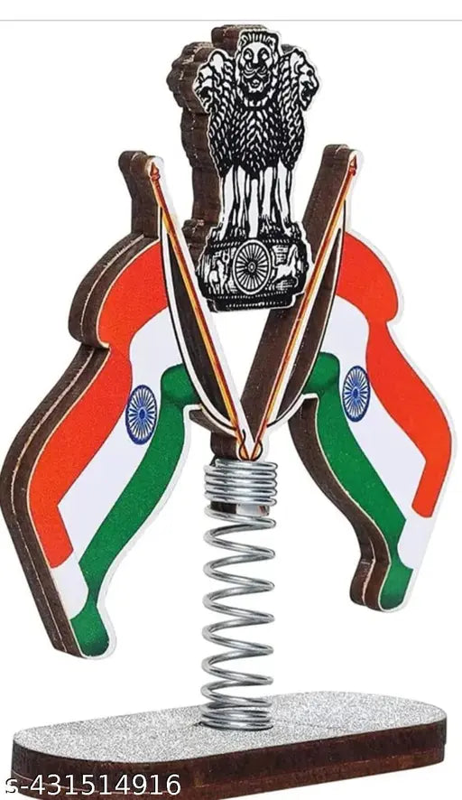 High-quality Spring Base Indian Cross Flag, double-sided for car dashboard, desk decoration & office table. Patriotic showpiece for Republic Day. Made in India
