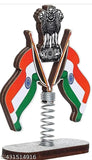 High-quality Spring Base Indian Cross Flag, double-sided for car dashboard, desk decoration & office table. Patriotic showpiece for Republic Day. Made in India