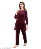 Women's velvet full sleeve nightsuit, premium quality, warm fabric, Indian homegrown brand H&H SONS
