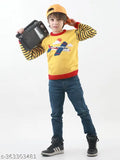 Knitco yellow acrylic sweater for kids, solid color round neck, regular fit with long sleeves