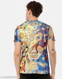 Vivid Colors Printed Men's Polyester T-Shirt, short sleeves, multi-colored design, sizes S-XL, Indian origin