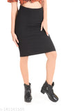 Black solid polyester pencil skirt, fashionable women's clothing for various sizes XS to XXL