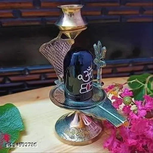 Black brass Shivling statue for Hindu Pooja, measures 7cm (L) x 10cm (H) x 5cm (B), ideal for daily worship and maintaining harmony