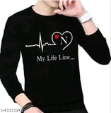 Trendy black polyester three-quarter sleeve men's t-shirt with printed design, available in S, M, L, XL