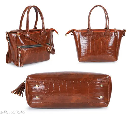 Faux leather handbag, spacious and textured for women's fashion, classic design with 4 compartments