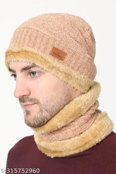 Wool winter knit neck warmer scarf & skull cap set, self-designed pattern in onesize, Indian origin