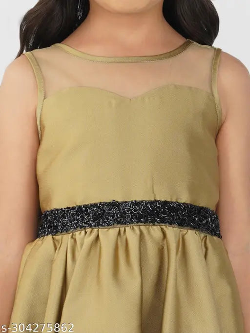 Golden silk blend hi-low party dress for girls aged 2-6, India origin