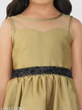 Golden silk blend hi-low party dress for girls aged 2-6, India origin
