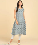 Sleeveless round long crepe kurti in single print colors - casual Indian wear for women