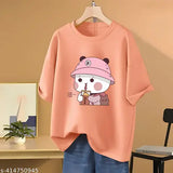 Lavender cotton oversized Panda peach T-shirt by Skyct Store, perfect for casual wear
