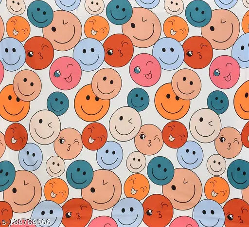 Multicolor smiley cotton blend fitted bedsheet for kids, superfine & breathable summer bedding. Super soft, lightweight, wrinkle-free, made in India