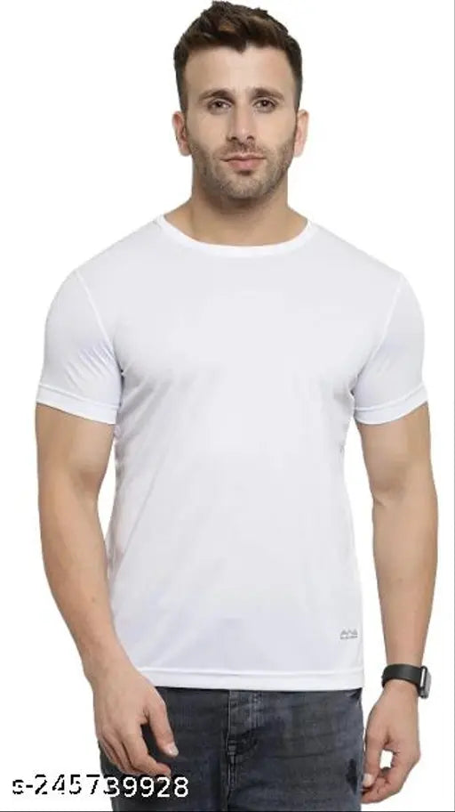 Men's plain white polyester round neck Holi T-shirt, printed with festive net pattern. Perfect for casual or party wear, made in India