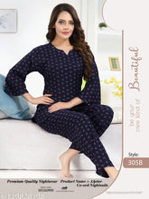 Navy Alpine cotton kurta & pyjama night suit, printed net design on breathable pre-combed fabric