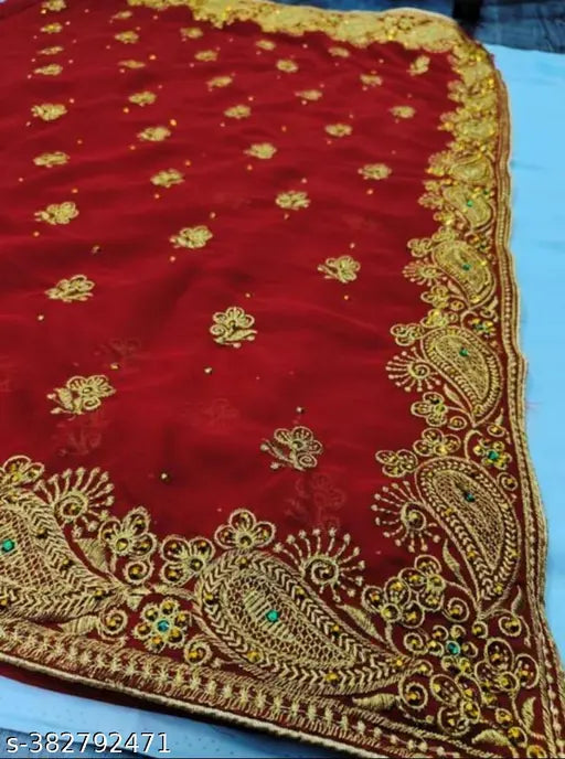 Embroidered Georgette saree with matching running blouse, Indian craftsmanship showcased in latest zari embroidery design
