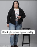 XXL fleece, stylish plus-size warm zip-up hoody, solid color for women