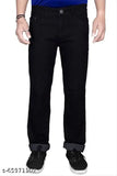 Men's black cotton regular fit stretchable jeans, solid pattern with sizes ranging from 28-50 inches (India origin)