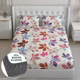 Multicolor premium cotton fitted king size bedsheet with elastic, 2 zipper pillow covers (78x72x9), super soft and long-lasting