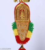 Multi-colored car hanging nettipattam with kolam, umbrella, Ganesha, and Vishnu (8 inches), traditional Indian automobile art form