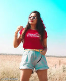 Women's printed cotton short-sleeve T-shirt, vibrant design, size S (bust: 34in), made in India