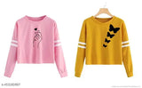 Pink & white printed cotton t-shirt set (2 pack) for women & girls, stylish design, long sleeves